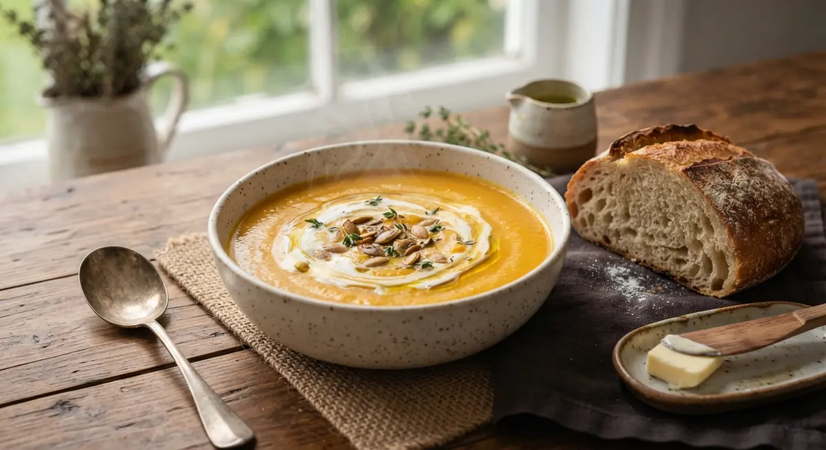 Creamy Butternut Squash Soup + bread